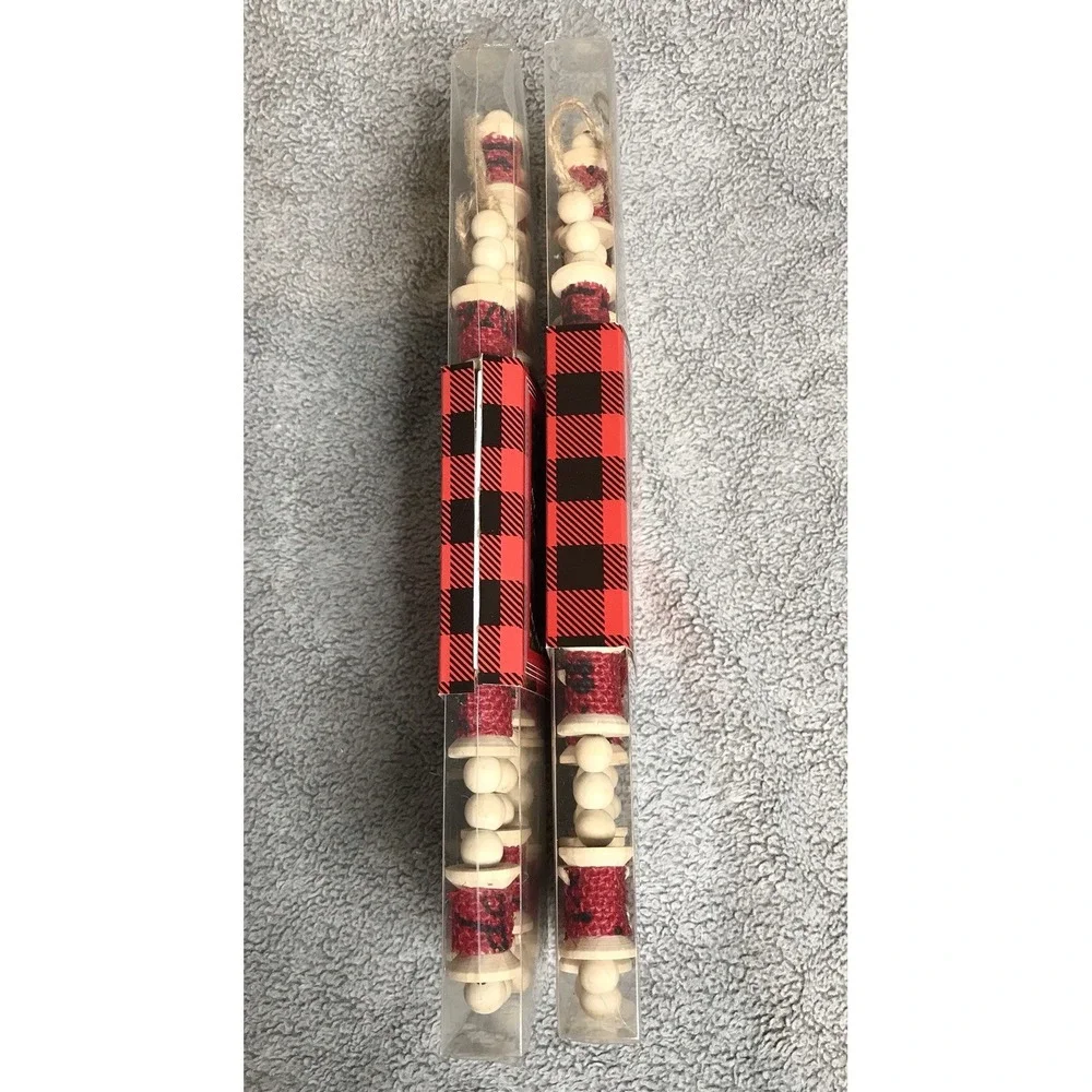 New Set of 2 Christmas Garland Wood‎ Red Spool String Holiday Garland 72